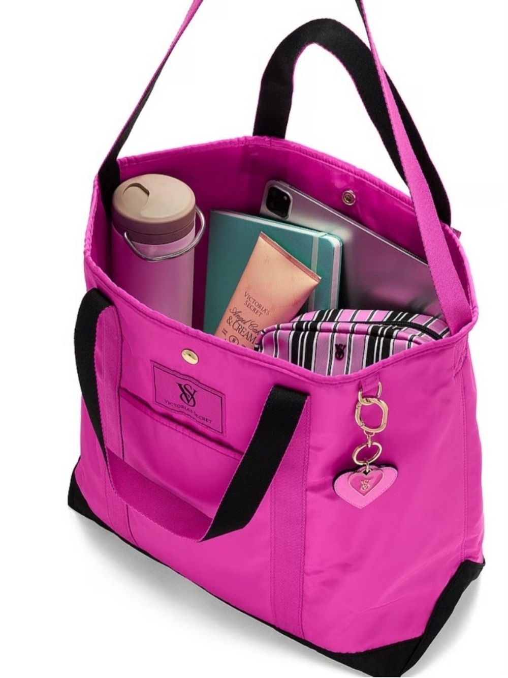 NWT Victoria's Secret Hot Pink Tote with Black Trim
